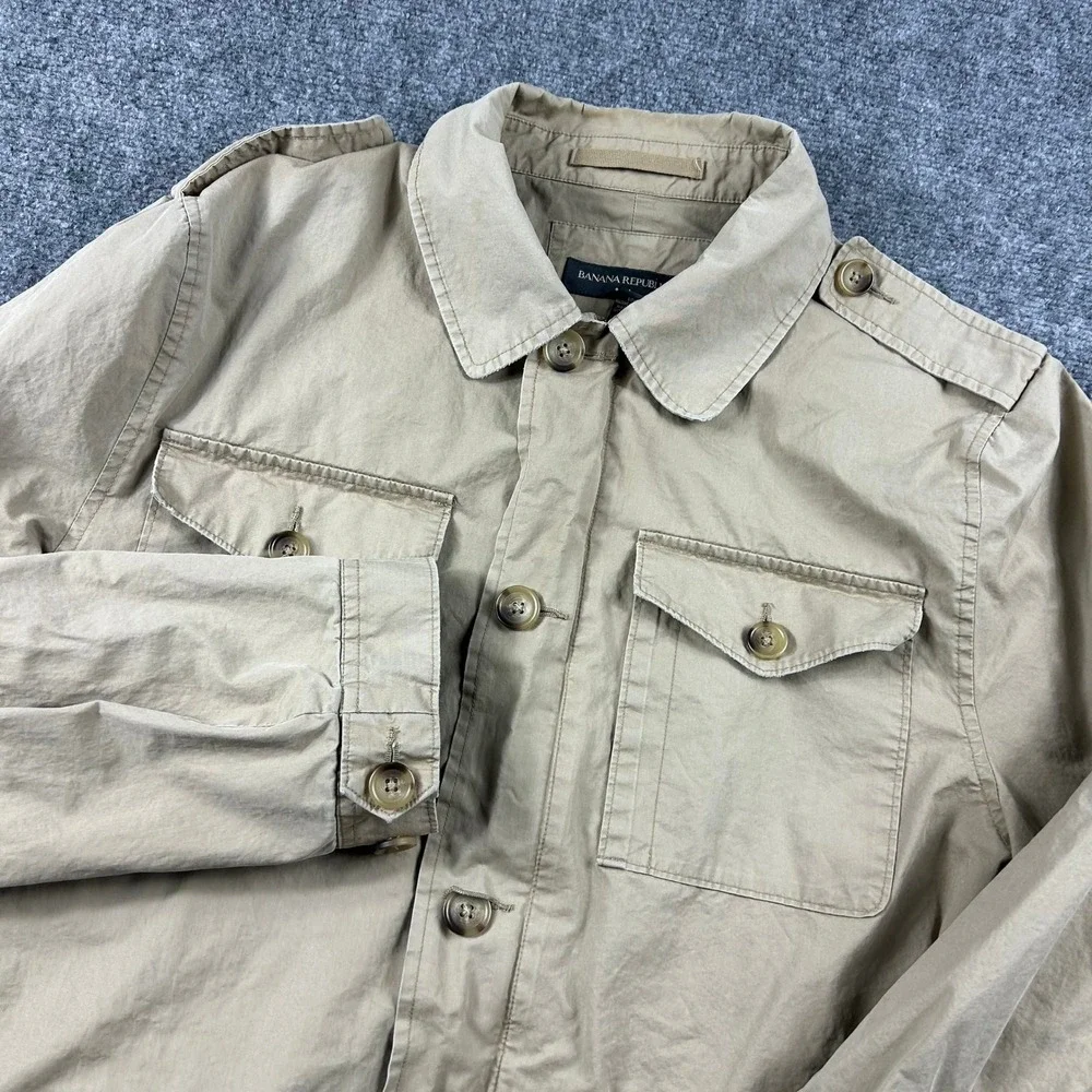 Banana Republic Field Jacket Mens XL Tan Cotton Safari Utility Military Button